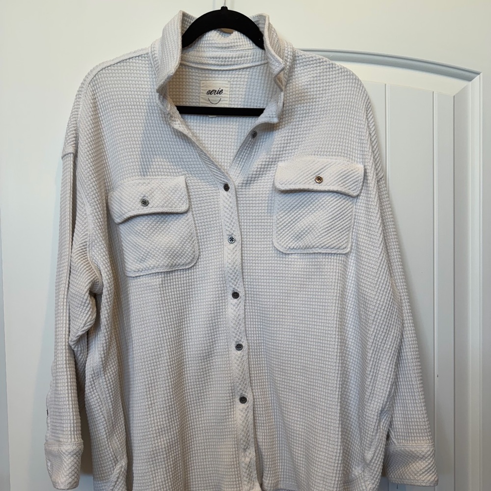 aerie Cream Waffle Button-Down Shirt